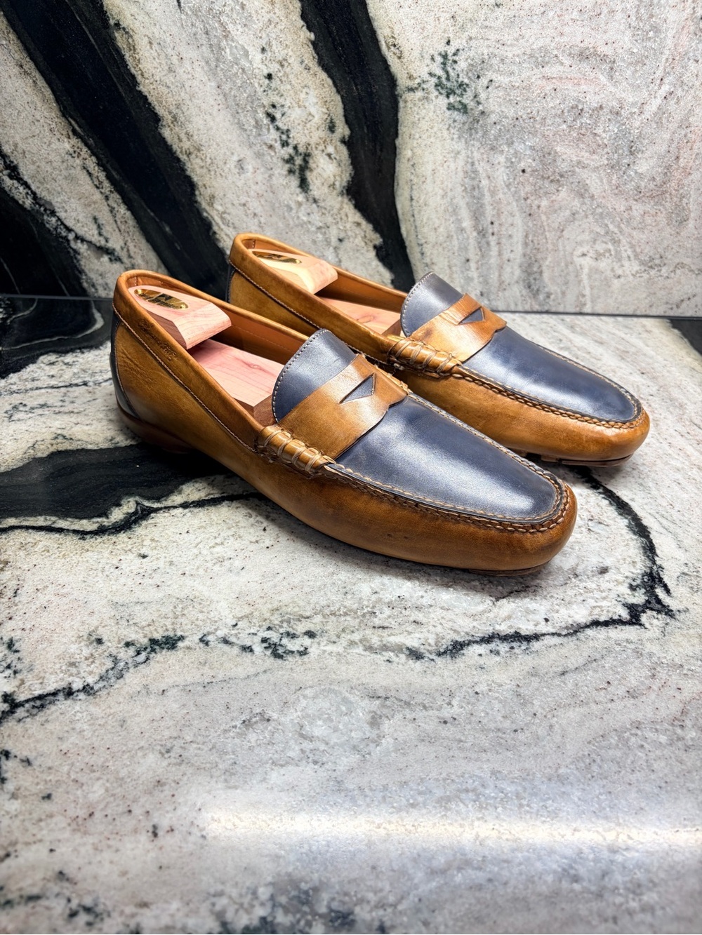 Stefano Branchini Loafers UK 10 US 10.5 Blue Cognac Leather Made Italy